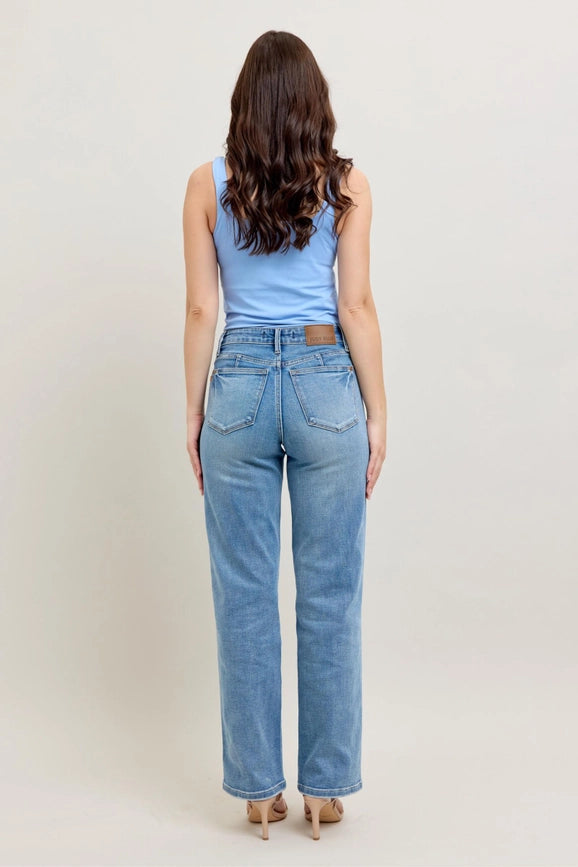 Judy Blue Mid-Rise Tummy Control Vintage Wash Straight Jeans