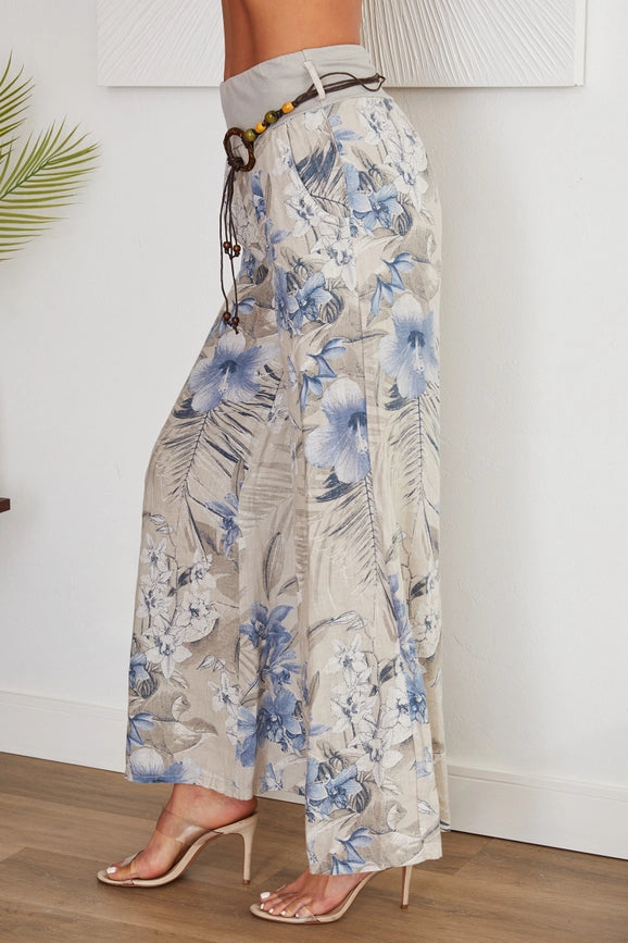 Hawaiian Floral Print Wide Leg Pant