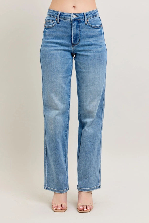 Judy Blue Mid-Rise Tummy Control Vintage Wash Straight Jeans