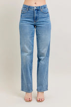 Judy Blue Mid-Rise Tummy Control Vintage Wash Straight Jeans