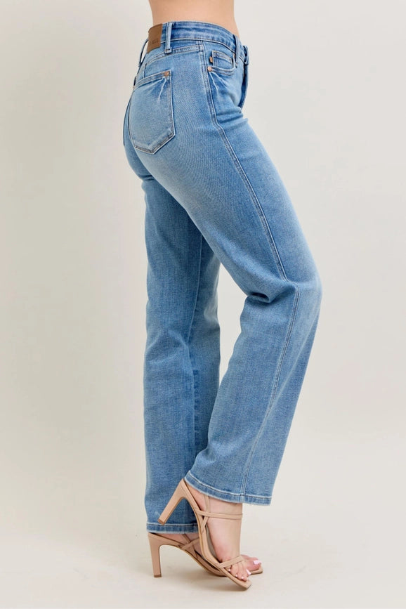 Judy Blue Mid-Rise Tummy Control Vintage Wash Straight Jeans