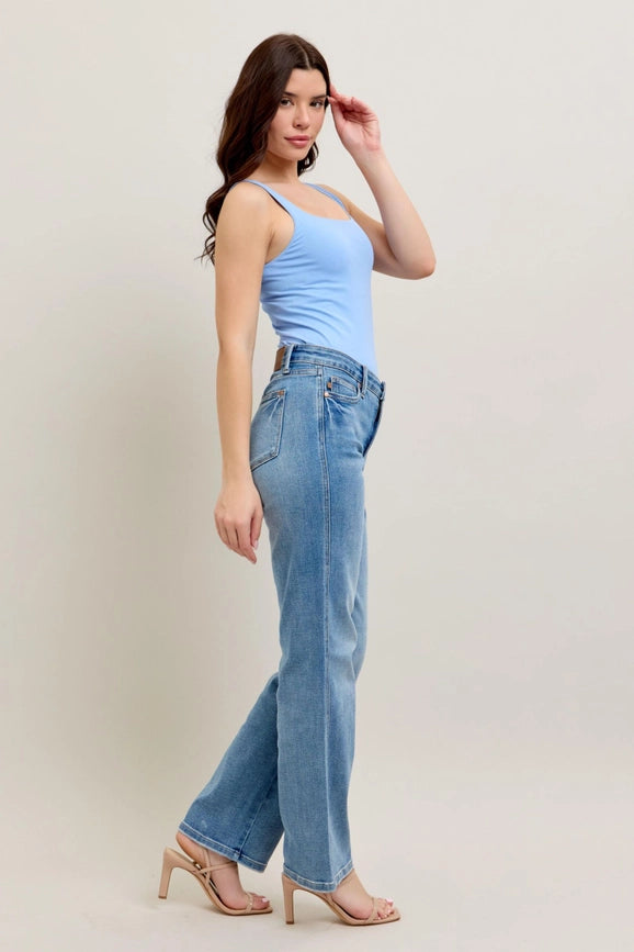 Judy Blue Mid-Rise Tummy Control Vintage Wash Straight Jeans