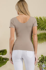 SEAMLESS REVERSIBLE V-NECK SHORT SLEEVE TOP 3-COLORS