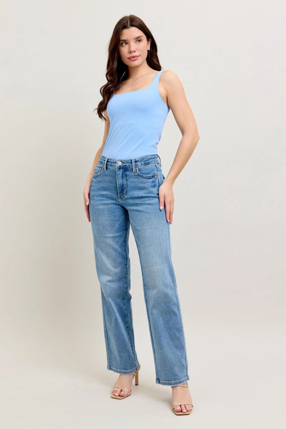 Judy Blue Mid-Rise Tummy Control Vintage Wash Straight Jeans