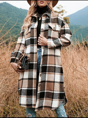 Women's Plaid Print Button Front Drop Coat