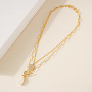 LAYERED STONE DISC CHAIN NECKLACE 2-COLORS