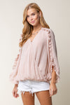 3/4 SLEEVE DEEP V NECK BLOUSE