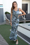 CAMOUFLAGE RAZOR BACK MAXI DRESS