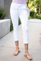 SOLID BUTTON FLY DRAWSTRING CRINKLE SKINNY JOGGERS