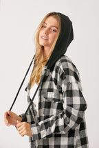 RISEN PLAID LONG HOODED SHACKET