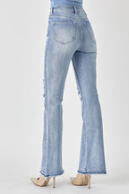 HIGH RISE CROSS OVER FLARE JEANS