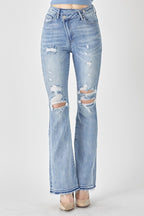 HIGH RISE CROSS OVER FLARE JEANS