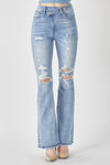 HIGH RISE CROSS OVER FLARE JEANS