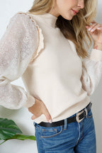LACE SLEEVE SWEATER