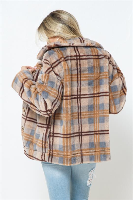 FAUX FUR PLAID JACKET