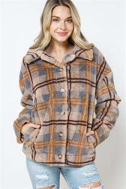 FAUX FUR PLAID JACKET