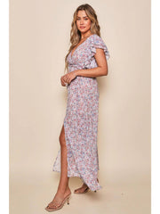 RUFFLE FLORAL PRINT MAXI DRESS