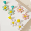 SEED BEADED FLOWER SHAPE DANGLING EARRINGS 3-COLORS