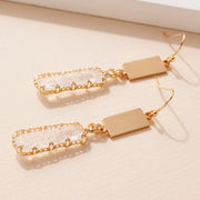 RECTANGULAR GLASS STONE DANGLING EARRINGS