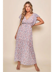 RUFFLE FLORAL PRINT MAXI DRESS