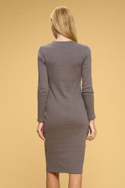 COTTON RIB KNIT MIDI BODYCON DRESS
