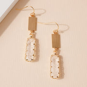 RECTANGULAR GLASS STONE DANGLING EARRINGS