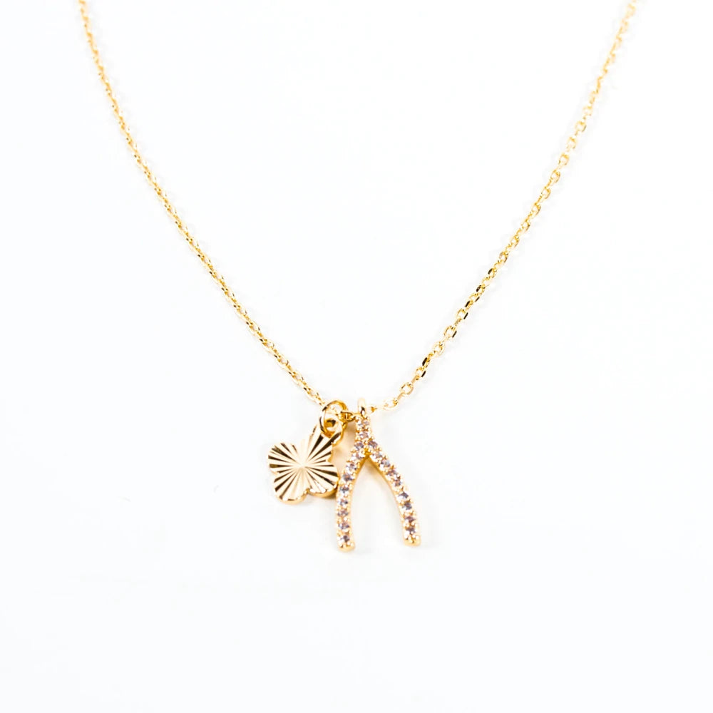 WISHBONE CLOVER CHARM NECKLACE