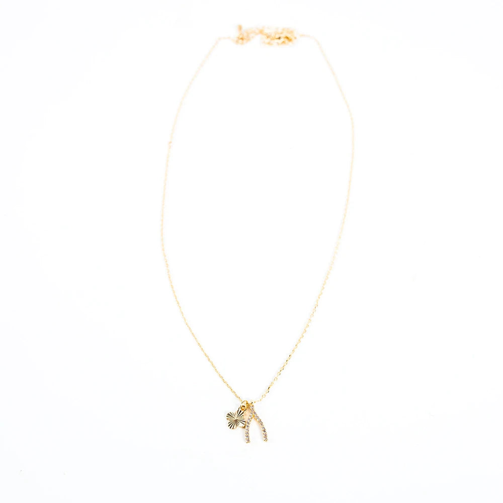 WISHBONE CLOVER CHARM NECKLACE