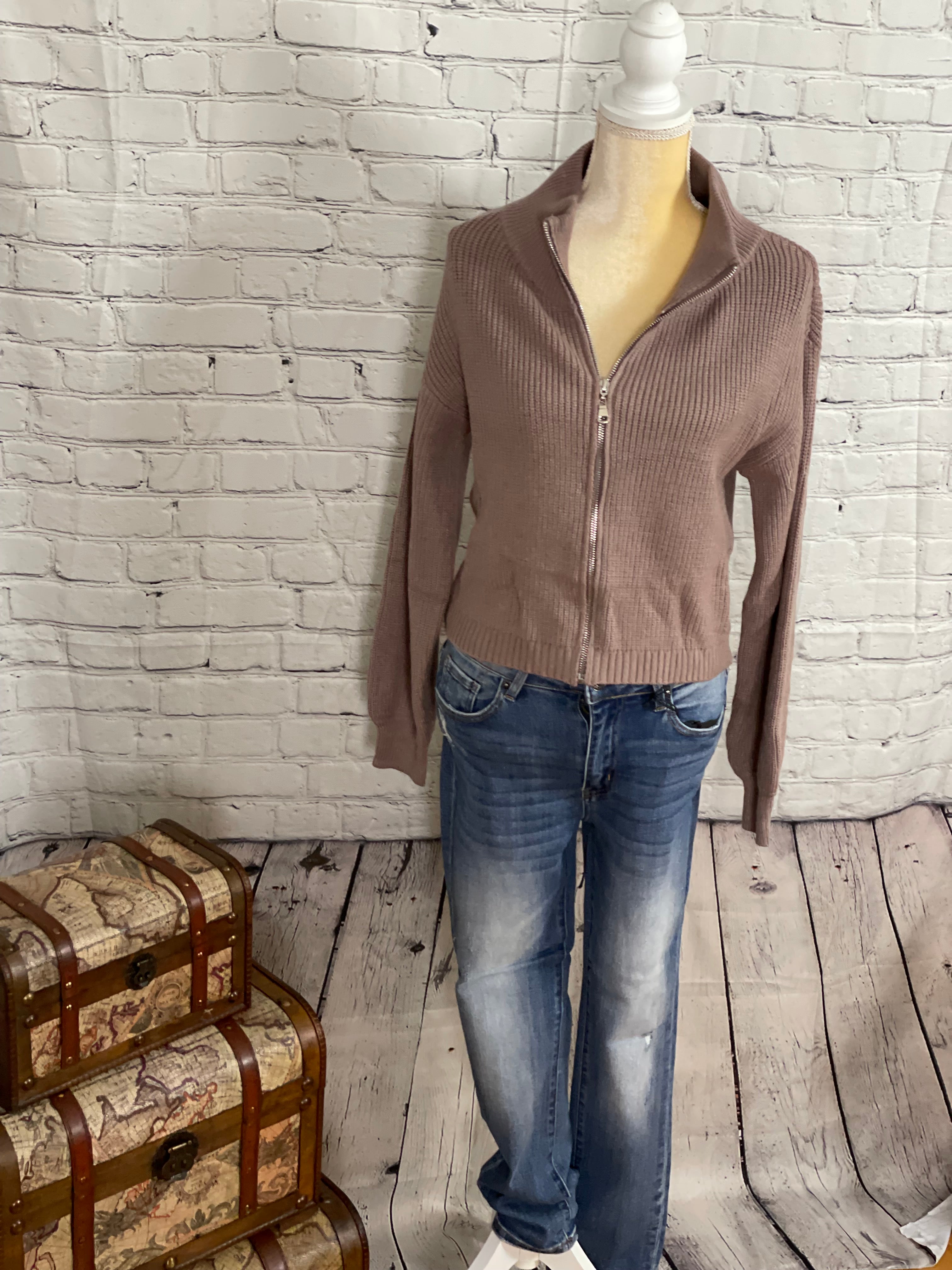 ZIP UP SWEATER JACKET- 2 COLORS