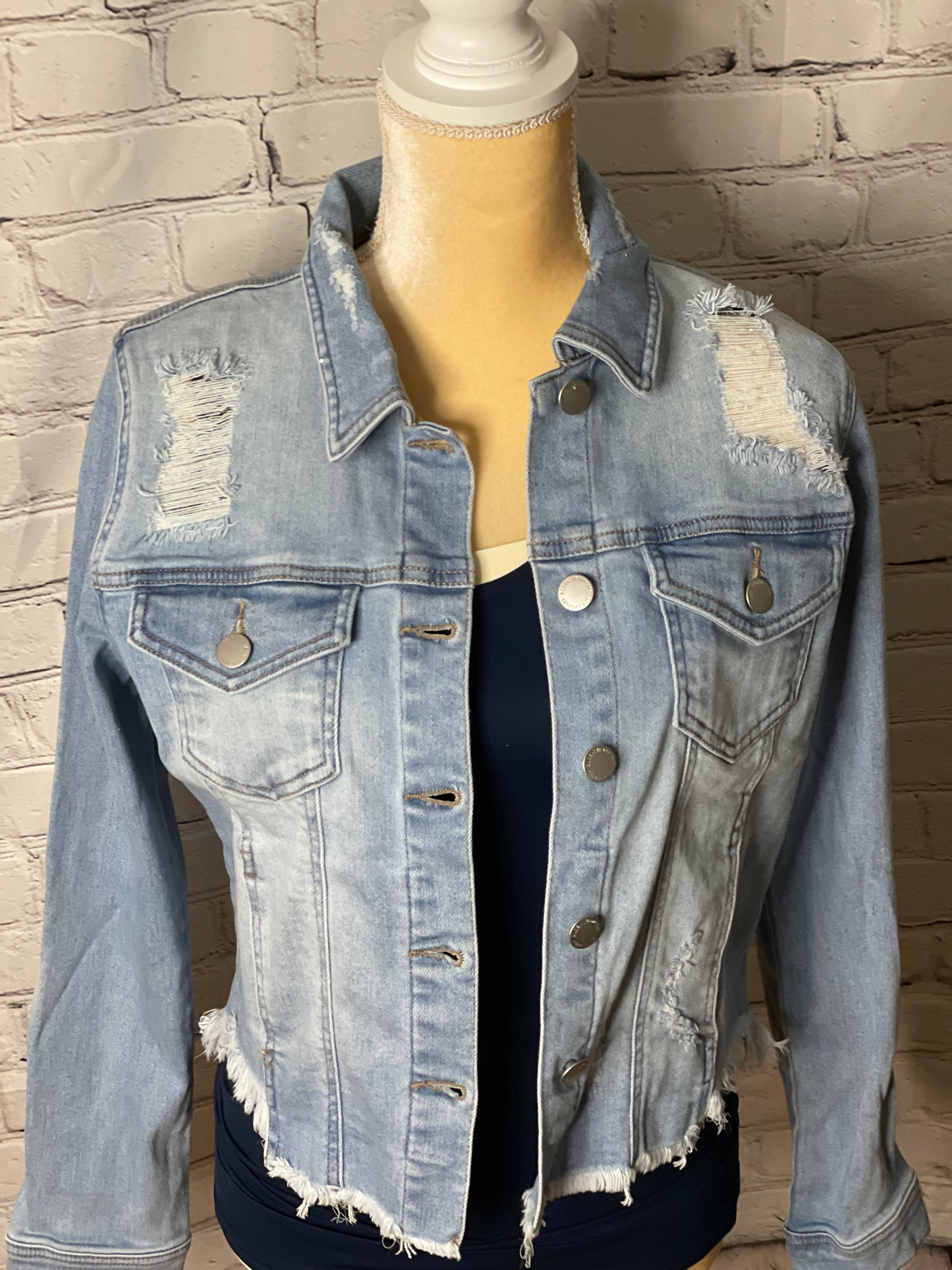 DISTRESSED VINTAGE FRAYED HEM JACKET