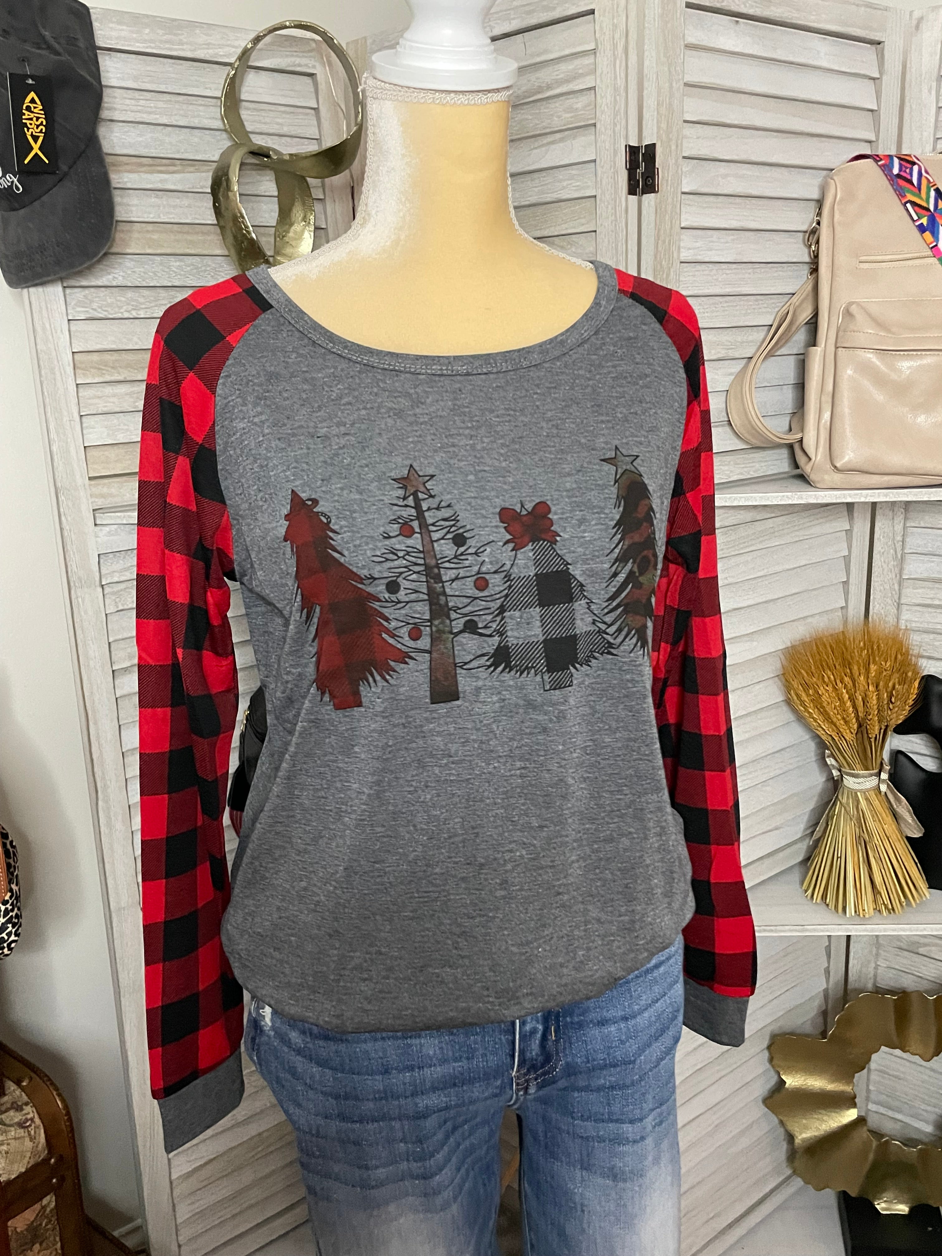CHRISTMAS PLAID BASEBALL TOP