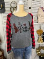 CHRISTMAS PLAID BASEBALL TOP