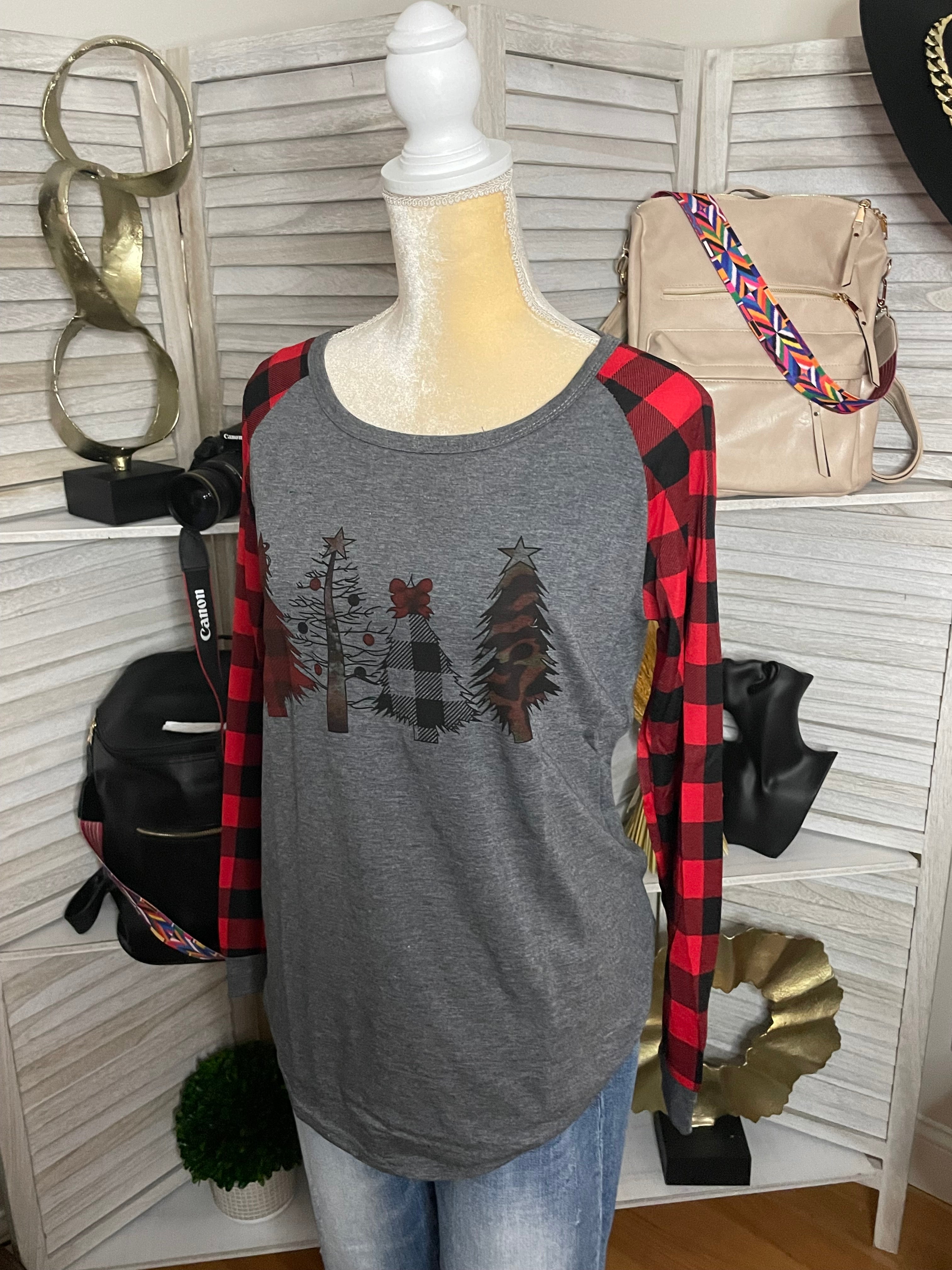 CHRISTMAS PLAID BASEBALL TOP