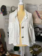 RIBBED SHIRT TOP BRWN/WHITE