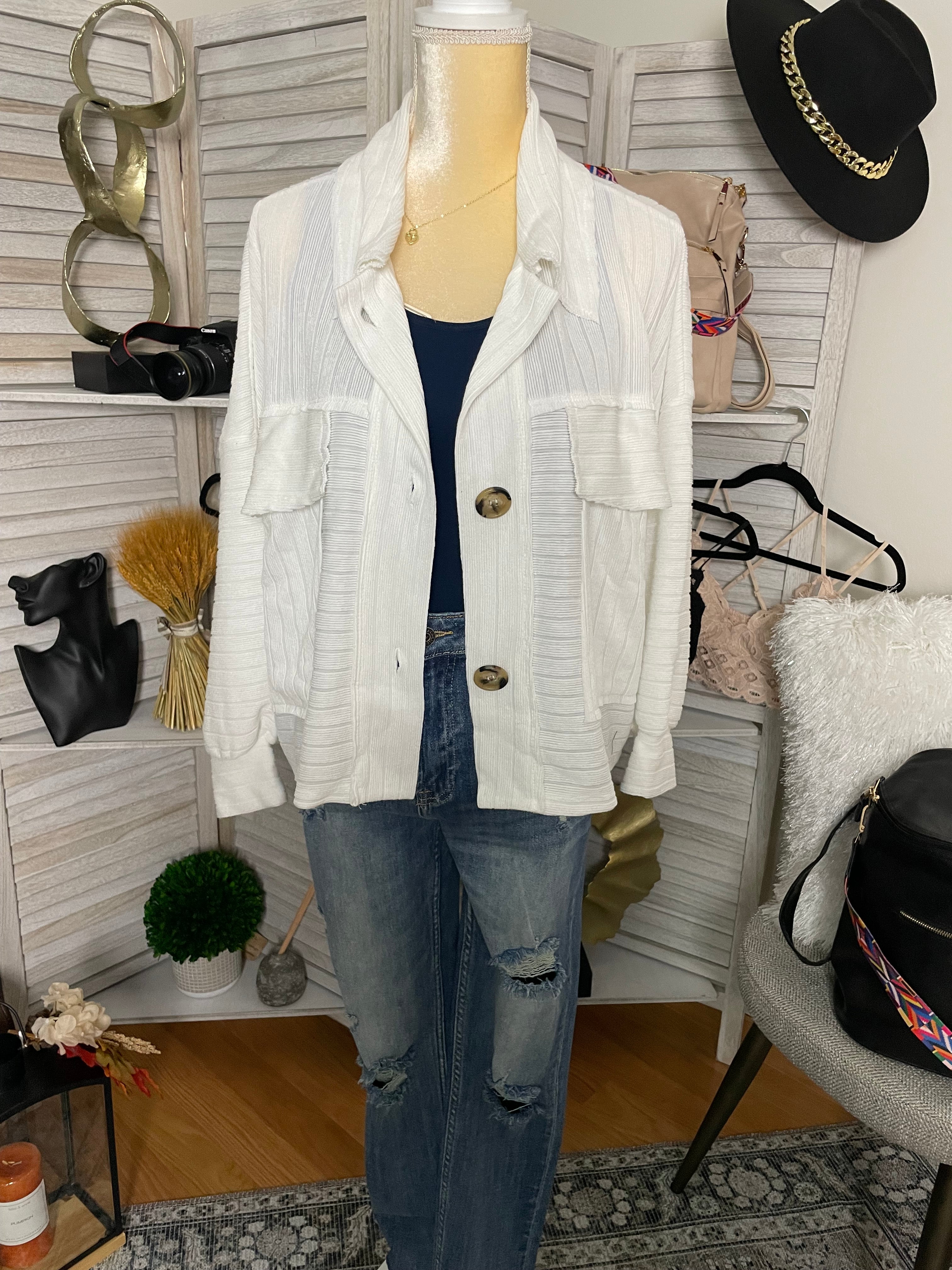 RIBBED SHIRT TOP BRWN/WHITE