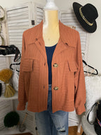 RIBBED SHIRT TOP BRWN/WHITE