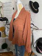 RIBBED SHIRT TOP BRWN/WHITE