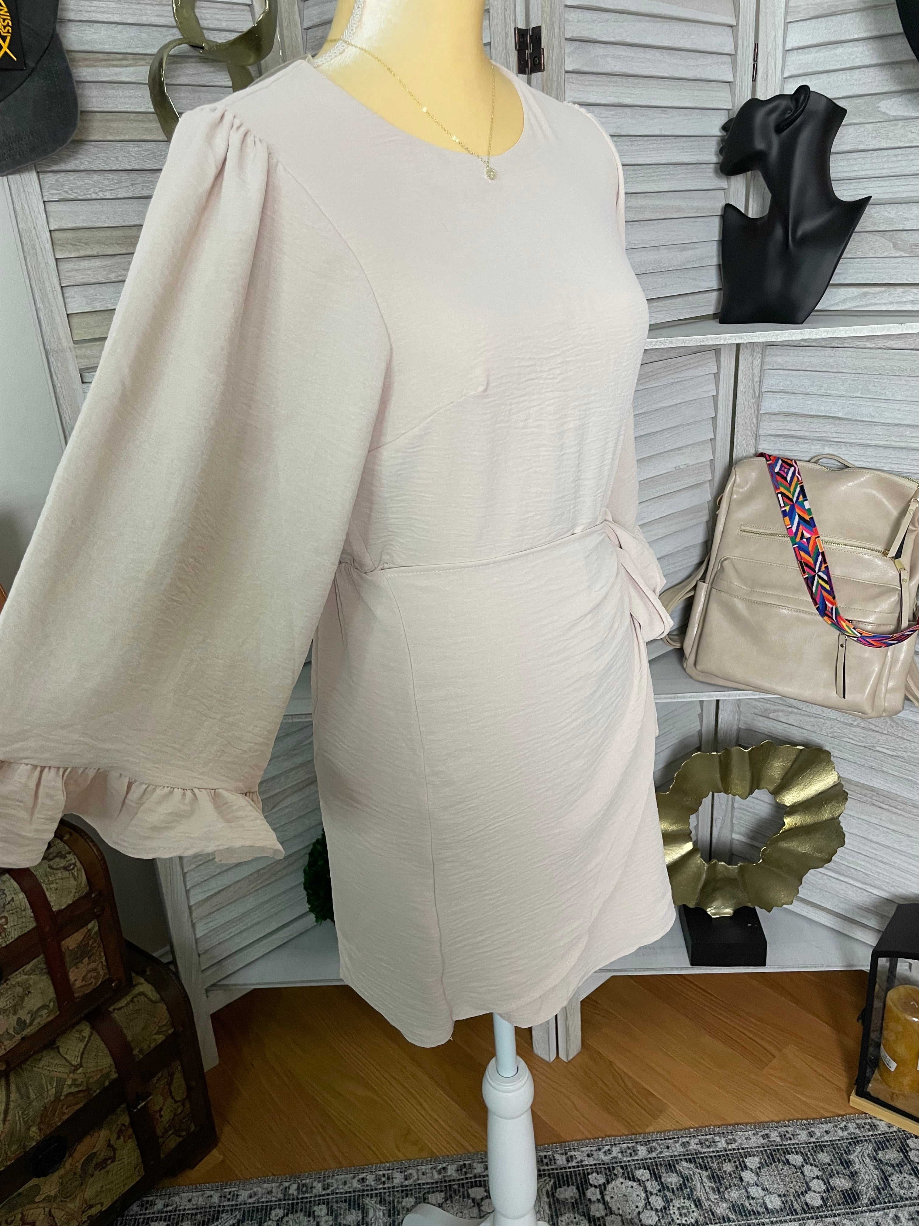 3/4 SLEEVE WRAP SOLID DRESS