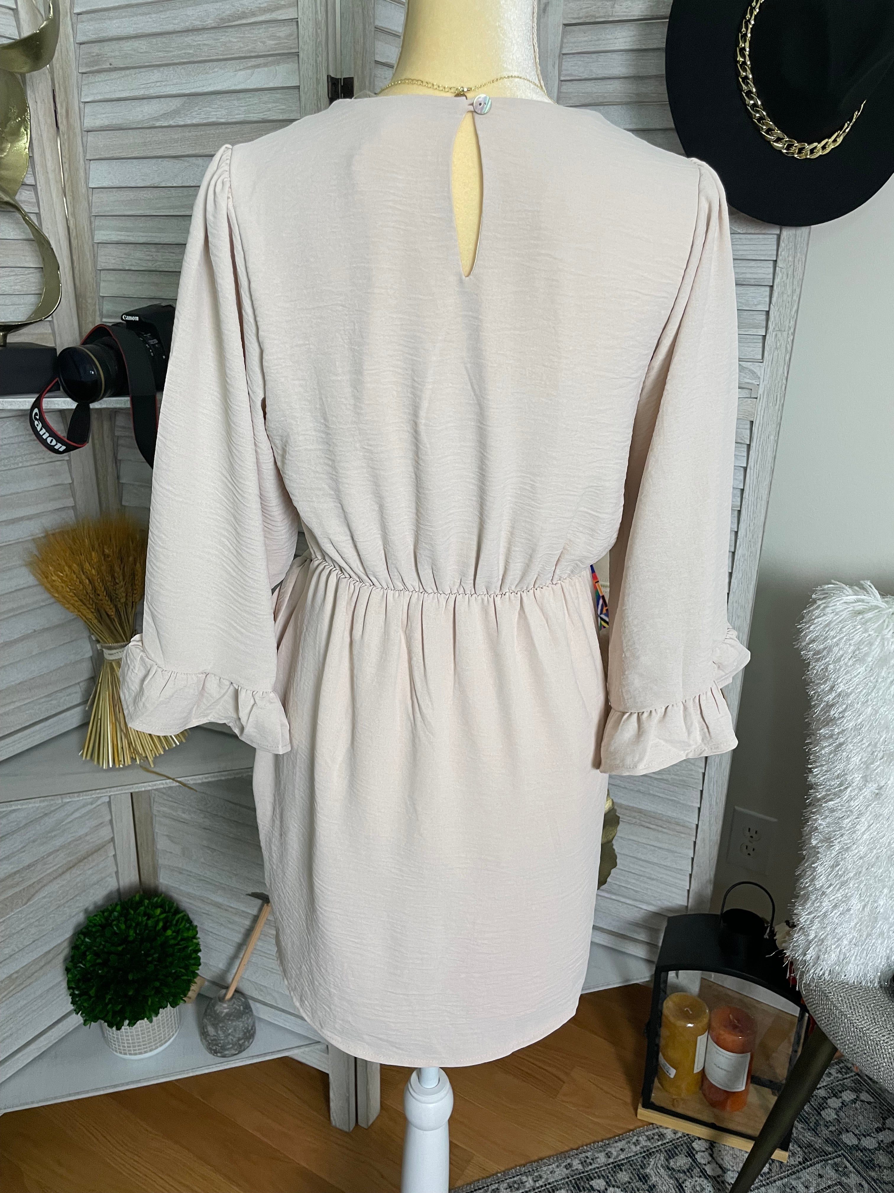 3/4 SLEEVE WRAP SOLID DRESS