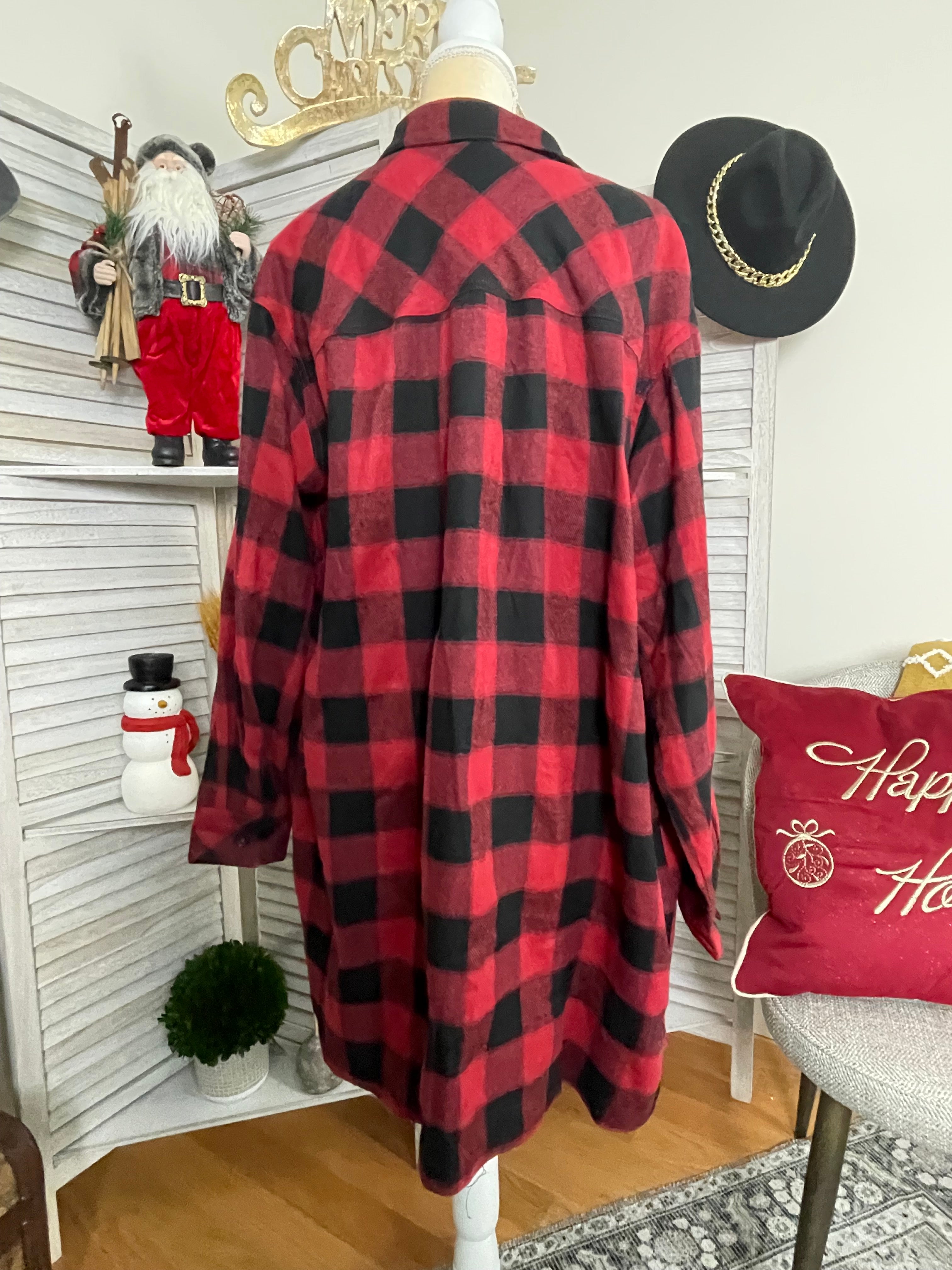 PLAID LONG SLEEVE BUTTON DOWN DRESS/SHACKET