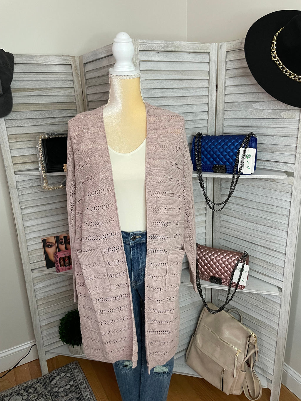 POINTELLE KNIT SWEATER CARDIGAN