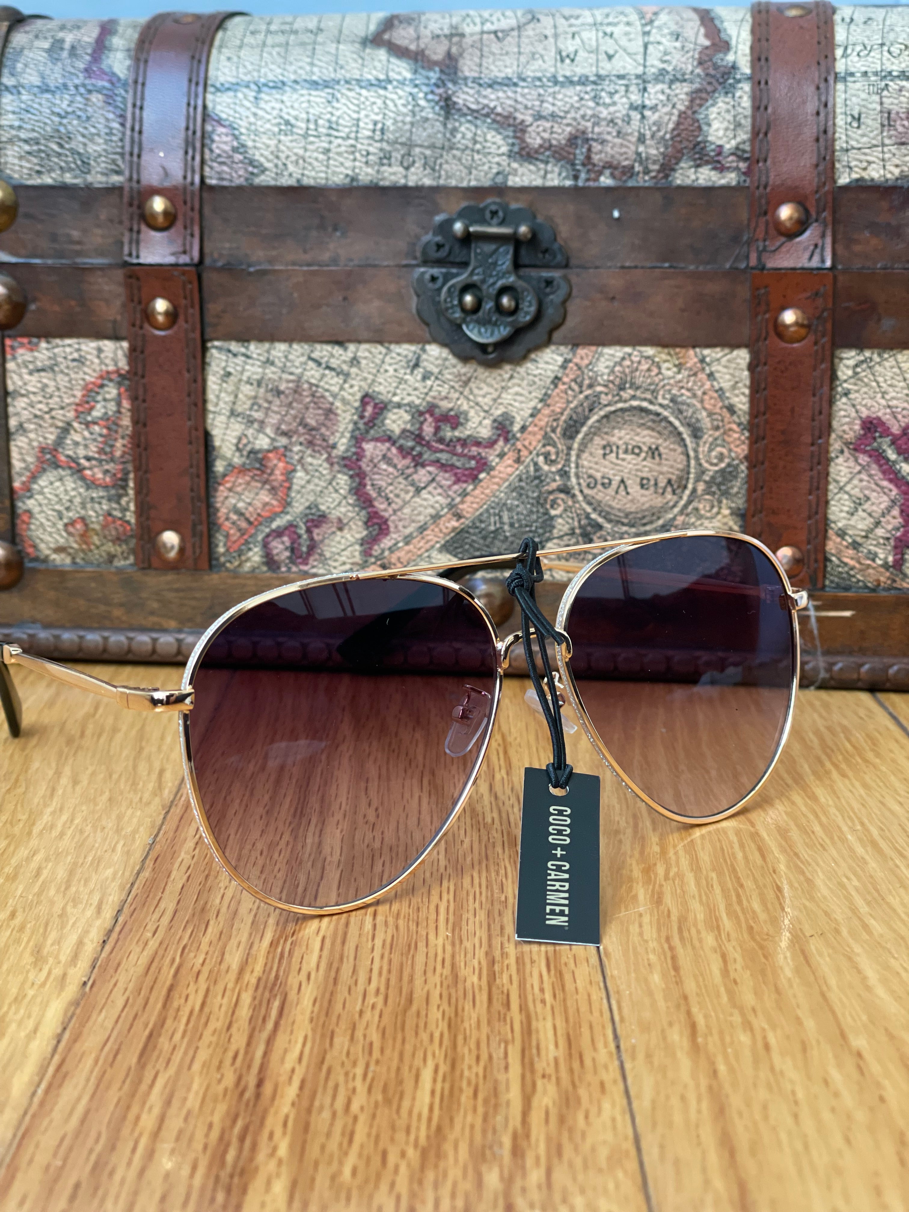 HILARY AVIATOR SUNGLASSES WITH SPARKLE LENS SILVER