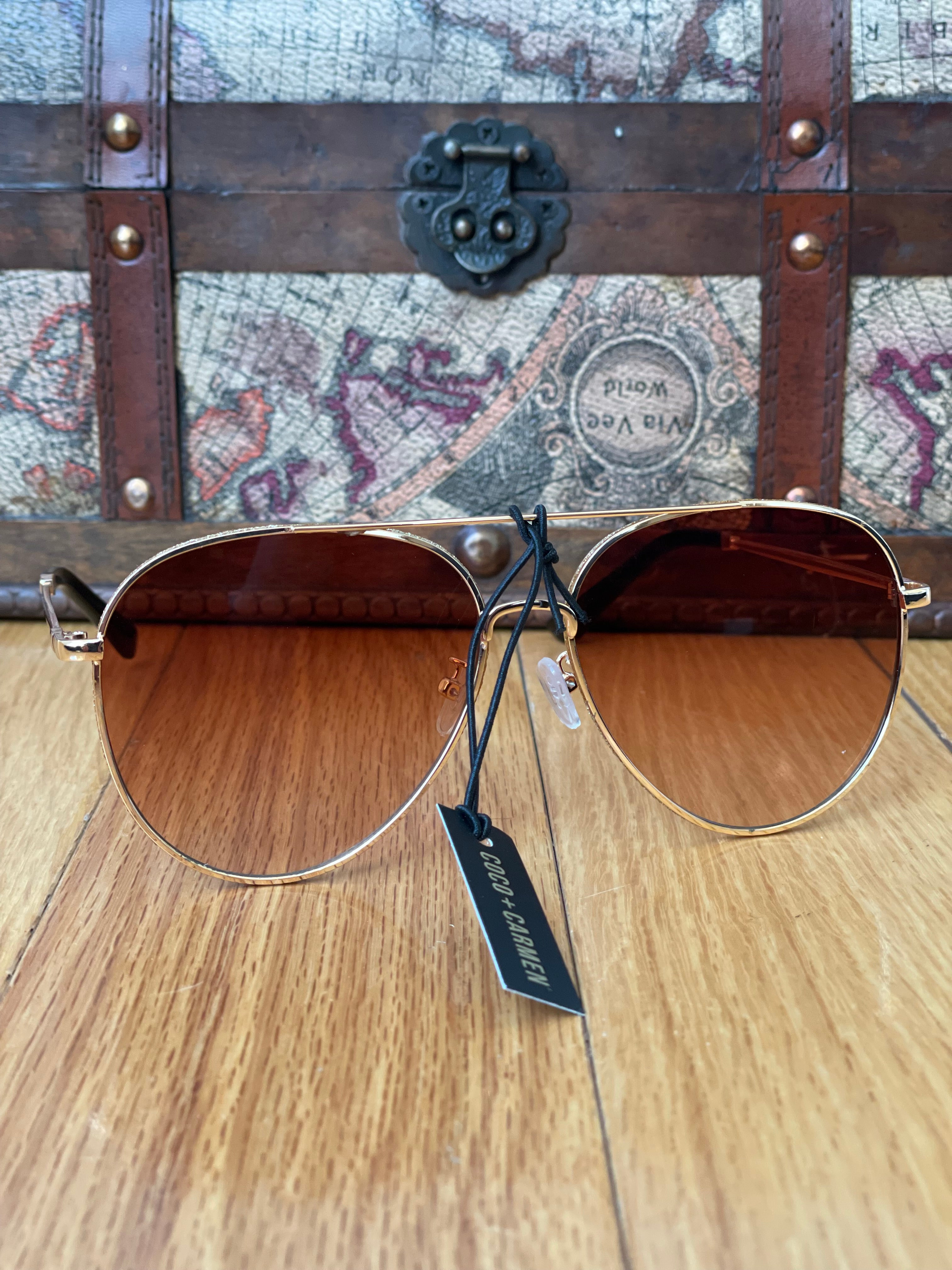 HILARY AVIATOR SUNGLASSES WITH SPARKLE LENS GOLD