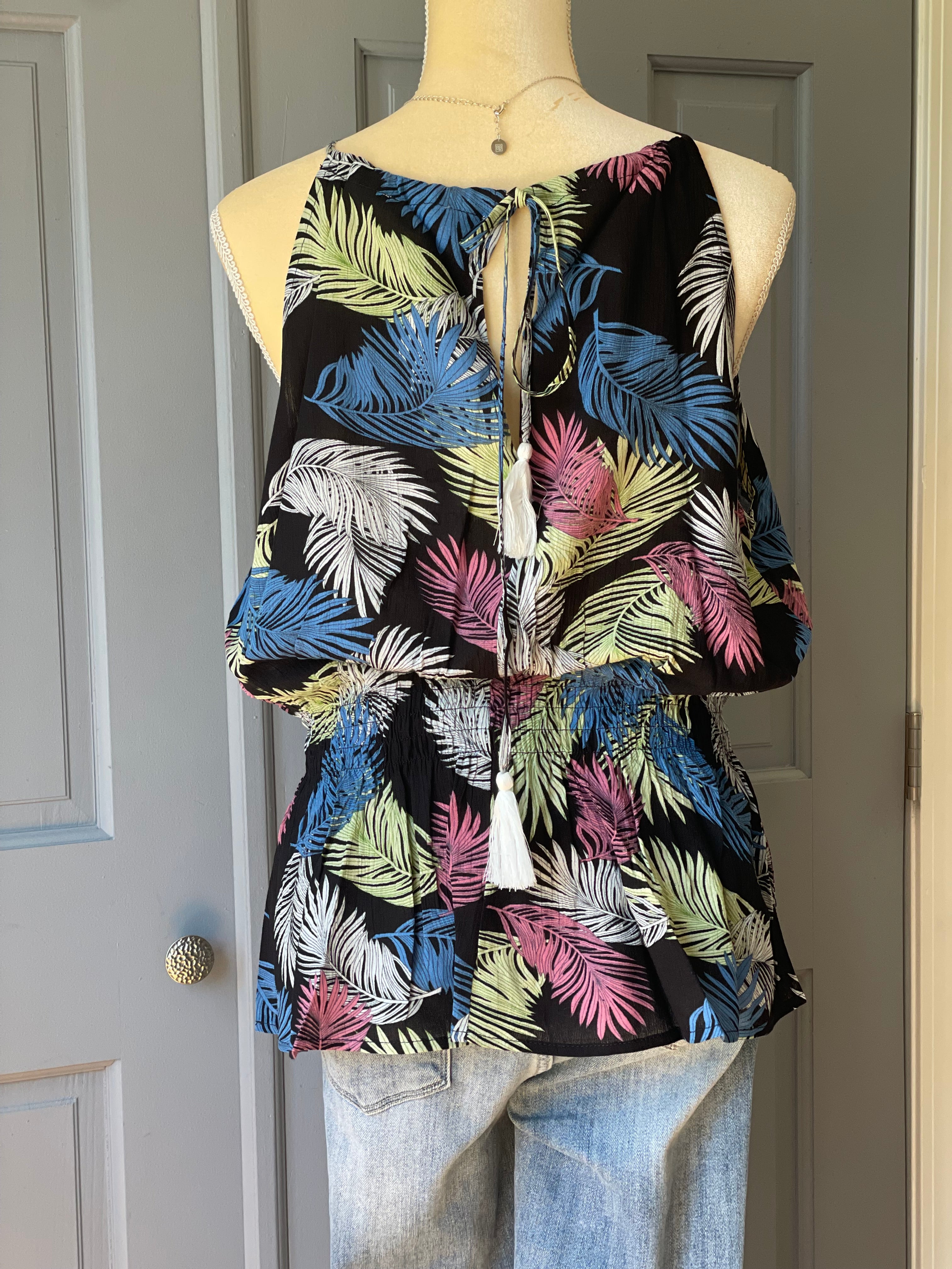 TROPICAL PRINTED HALTER NECK TOP