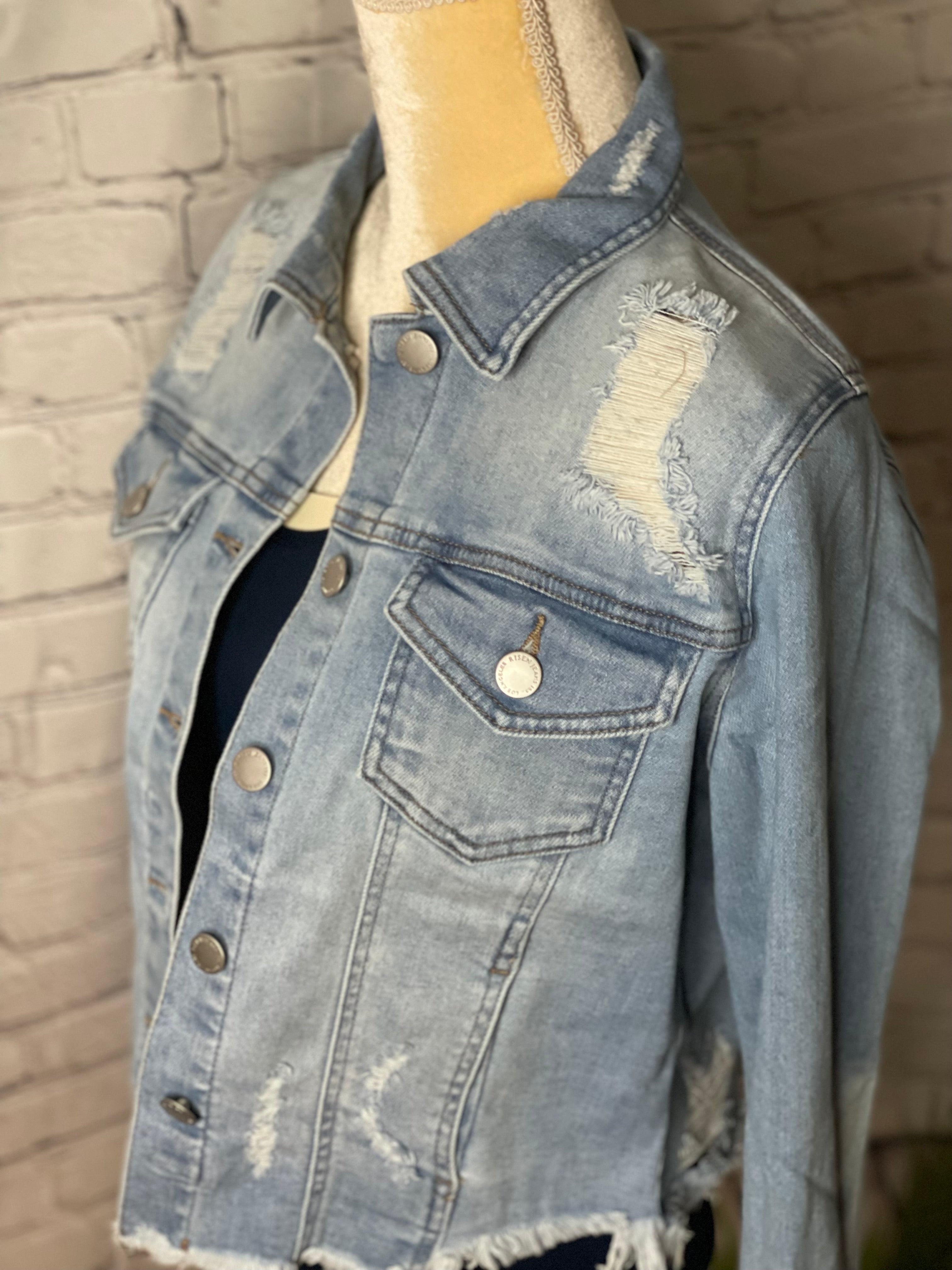 DISTRESSED VINTAGE FRAYED HEM JACKET