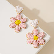 SEED BEADED FLOWER SHAPE DANGLING EARRINGS 3-COLORS