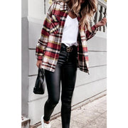 RED PLAID FLANNEL SHACKET JACKET