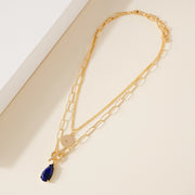 LAYERED STONE DISC CHAIN NECKLACE 2-COLORS