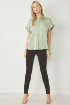 SATIN BUTTON DOWN TOP