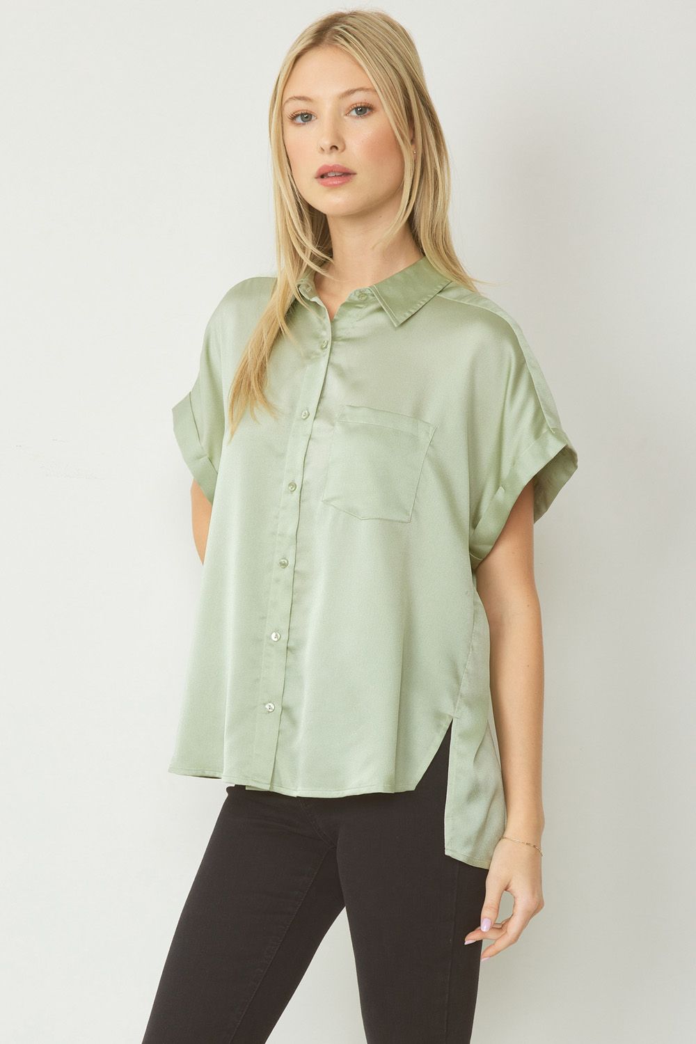 SATIN BUTTON DOWN TOP